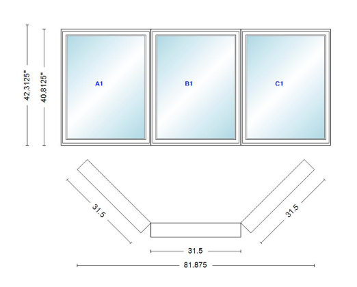 Andersen 400 Series Casement Bay Window Left-Stationary-Right 81 7/8" Wide Casement With Casement Flankers 45 Degree Angle Of Deflection Vinyl Exterior Wood Interior Low-E4 Dual Pane Argon Gas