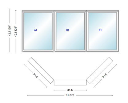 Andersen 400 Series Casement Bay Window Left-Stationary-Right 81 7/8" Wide Casement With Casement Flankers 45 Degree Angle Of Deflection Vinyl Exterior Wood Interior Low-E4 Dual Pane Argon Gas