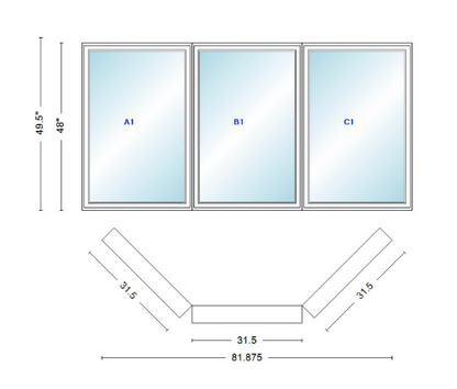 Andersen 400 Series Casement Bay Window Left-Stationary-Right 81 7/8" Wide Casement With Casement Flankers 45 Degree Angle Of Deflection Vinyl Exterior Wood Interior Low-E4 Dual Pane Argon Gas