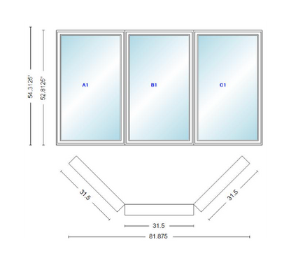 Andersen 400 Series Casement Bay Window Left-Stationary-Right 81 7/8" Wide Casement With Casement Flankers 45 Degree Angle Of Deflection Vinyl Exterior Wood Interior Low-E4 Dual Pane Argon Gas