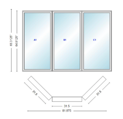 Andersen 400 Series Casement Bay Window Left-Stationary-Right 81 7/8" Wide Casement With Casement Flankers 45 Degree Angle Of Deflection Vinyl Exterior Wood Interior Low-E4 Dual Pane Argon Gas