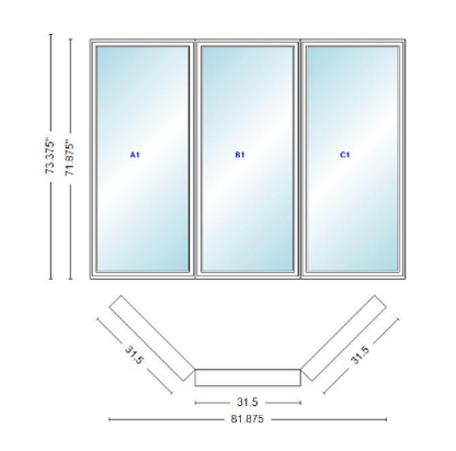 Andersen 400 Series Casement Bay Window Left-Stationary-Right 81 7/8" Wide Casement With Casement Flankers 45 Degree Angle Of Deflection Vinyl Exterior Wood Interior Low-E4 Dual Pane Argon Gas