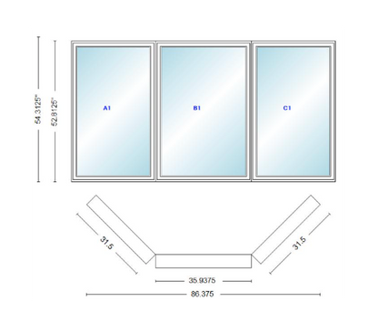 Andersen 400 Series Casement Bay Window Left-Stationary-Right 86 3/8" Wide Casement With Casement Flankers 45 Degree Angle Of Deflection Vinyl Exterior Wood Interior Low-E4 Dual Pane Argon Gas