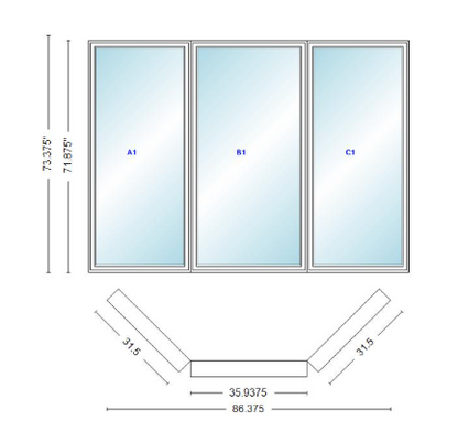 Andersen 400 Series Casement Bay Window Left-Stationary-Right 86 3/8" Wide Casement With Casement Flankers 45 Degree Angle Of Deflection Vinyl Exterior Wood Interior Low-E4 Dual Pane Argon Gas
