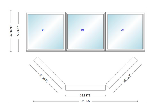 Andersen 400 Series Casement Bay Window Left-Stationary-Right 92 5/8" Wide Casement With Casement Flankers 45 Degree Angle Of Deflection Vinyl Exterior Wood Interior Low-E4 Dual Pane Argon Gas