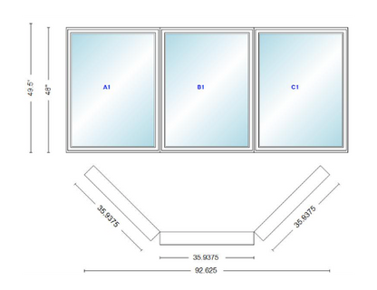 Andersen 400 Series Casement Bay Window Left-Stationary-Right 92 5/8" Wide Casement With Casement Flankers 45 Degree Angle Of Deflection Vinyl Exterior Wood Interior Low-E4 Dual Pane Argon Gas