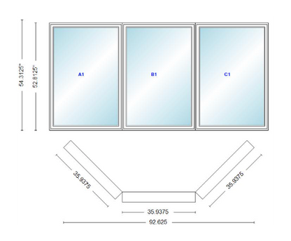 Andersen 400 Series Casement Bay Window Left-Stationary-Right 92 5/8" Wide Casement With Casement Flankers 45 Degree Angle Of Deflection Vinyl Exterior Wood Interior Low-E4 Dual Pane Argon Gas