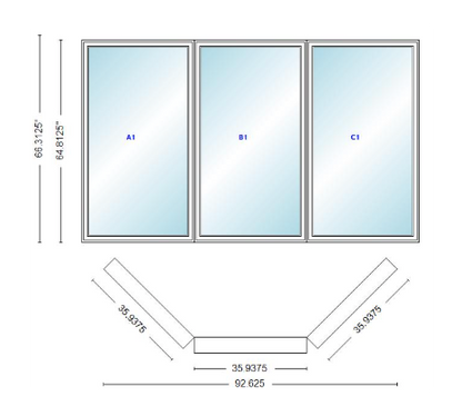 Andersen 400 Series Casement Bay Window Left-Stationary-Right 92 5/8" Wide Casement With Casement Flankers 45 Degree Angle Of Deflection Vinyl Exterior Wood Interior Low-E4 Dual Pane Argon Gas