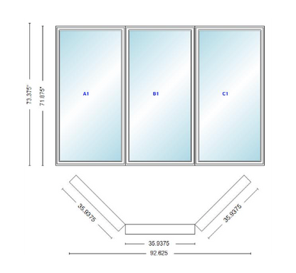 Andersen 400 Series Casement Bay Window Left-Stationary-Right 92 5/8" Wide Casement With Casement Flankers 45 Degree Angle Of Deflection Vinyl Exterior Wood Interior Low-E4 Dual Pane Argon Gas