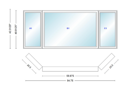 Andersen 400 Series Casement Bay Window Left-Stationary-Right 94 3/4" Wide Picture With Casement Flankers 45 Degree Angle Of Deflection Vinyl Exterior Wood Interior Low-E4 Dual Pane Argon Gas