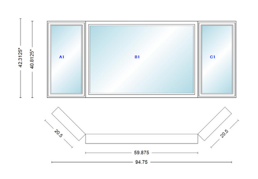 Andersen 400 Series Casement Bay Window Left-Stationary-Right 94 3/4" Wide Picture With Casement Flankers 45 Degree Angle Of Deflection Vinyl Exterior Wood Interior Low-E4 Dual Pane Argon Gas