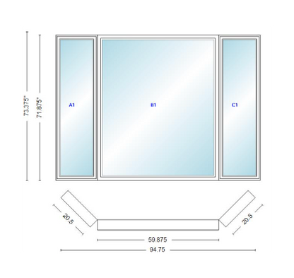 Andersen 400 Series Casement Bay Window Left-Stationary-Right 94 3/4" Wide Picture With Casement Flankers 45 Degree Angle Of Deflection Vinyl Exterior Wood Interior Low-E4 Dual Pane Argon Gas