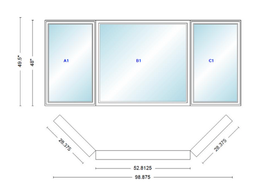 Andersen 400 Series Casement Bay Window Left-Stationary-Right 98 7/8" Wide Picture With Casement Flankers 45 Degree Angle Of Deflection Vinyl Exterior Wood Interior Low-E4 Dual Pane Argon Gas