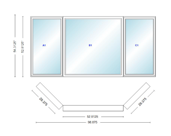 Andersen 400 Series Casement Bay Window Left-Stationary-Right 98 7