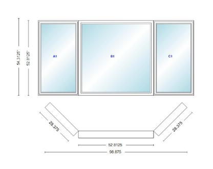 Andersen 400 Series Casement Bay Window Left-Stationary-Right 98 7/8" Wide Picture With Casement Flankers 45 Degree Angle Of Deflection Vinyl Exterior Wood Interior Low-E4 Dual Pane Argon Gas