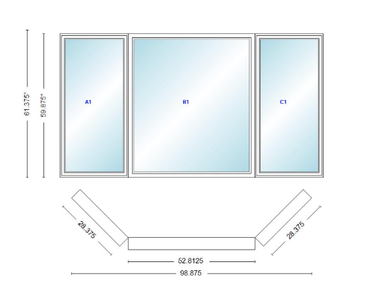 Andersen 400 Series Casement Bay Window Left-Stationary-Right 98 7/8" Wide Picture With Casement Flankers 45 Degree Angle Of Deflection Vinyl Exterior Wood Interior Low-E4 Dual Pane Argon Gas