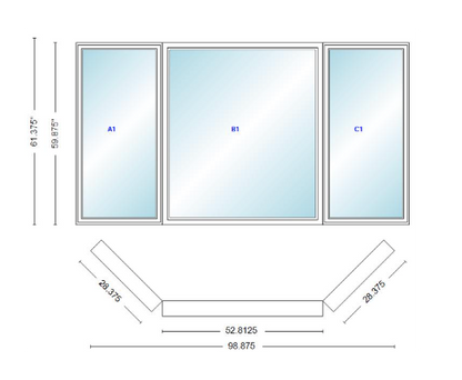 Andersen 400 Series Casement Bay Window Left-Stationary-Right 98 7/8" Wide Picture With Casement Flankers 45 Degree Angle Of Deflection Vinyl Exterior Wood Interior Low-E4 Dual Pane Argon Gas