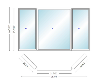 Andersen 400 Series Casement Bay Window Left-Stationary-Right 98 7/8" Wide Picture With Casement Flankers 45 Degree Angle Of Deflection Vinyl Exterior Wood Interior Low-E4 Dual Pane Argon Gas