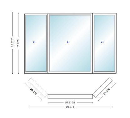 Andersen 400 Series Casement Bay Window Left-Stationary-Right 98 7/8" Wide Picture With Casement Flankers 45 Degree Angle Of Deflection Vinyl Exterior Wood Interior Low-E4 Dual Pane Argon Gas