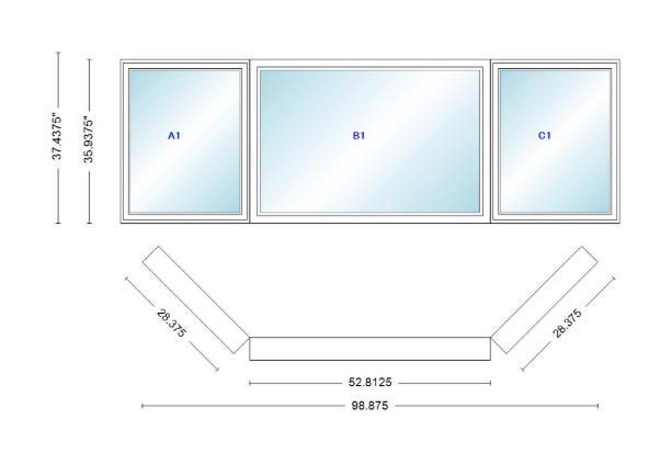 Andersen 400 Series Casement Bay Window Left-Stationary-Right 98 7/8" Wide Picture With Casement Flankers 45 Degree Angle Of Deflection Vinyl Exterior Wood Interior Low-E4 Dual Pane Argon Gas