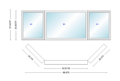 Andersen 400 Series Casement Bay Window Left-Stationary-Right 98 7/8" Wide Picture With Casement Flankers 45 Degree Angle Of Deflection Vinyl Exterior Wood Interior Low-E4 Dual Pane Argon Gas