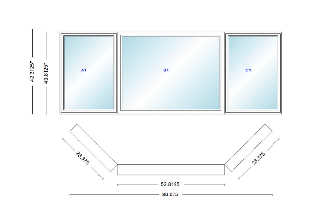 Andersen 400 Series Casement Bay Window Left-Stationary-Right 98 7/8" Wide Picture With Casement Flankers 45 Degree Angle Of Deflection Vinyl Exterior Wood Interior Low-E4 Dual Pane Argon Gas