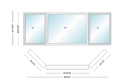 Andersen 400 Series Casement Bay Window Left-Stationary-Right 98 7/8" Wide Picture With Casement Flankers 45 Degree Angle Of Deflection Vinyl Exterior Wood Interior Low-E4 Dual Pane Argon Gas