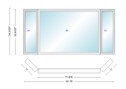 Andersen 400 Series Casement Bay Window Left-Stationary-Right 101 3/4" Wide Picture With Casement Flankers 45 Degree Angle Of Deflection Vinyl Exterior Wood Interior Low-E4 Dual Pane Argon Gas