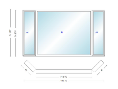 Andersen 400 Series Casement Bay Window Left-Stationary-Right 101 3/4" Wide Picture With Casement Flankers 45 Degree Angle Of Deflection Vinyl Exterior Wood Interior Low-E4 Dual Pane Argon Gas
