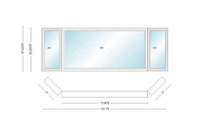 Andersen 400 Series Casement Bay Window Left-Stationary-Right 101 3/4" Wide Picture With Casement Flankers 45 Degree Angle Of Deflection Vinyl Exterior Wood Interior Low-E4 Dual Pane Argon Gas