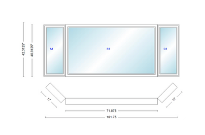 Andersen 400 Series Casement Bay Window Left-Stationary-Right 101 3/4" Wide Picture With Casement Flankers 45 Degree Angle Of Deflection Vinyl Exterior Wood Interior Low-E4 Dual Pane Argon Gas