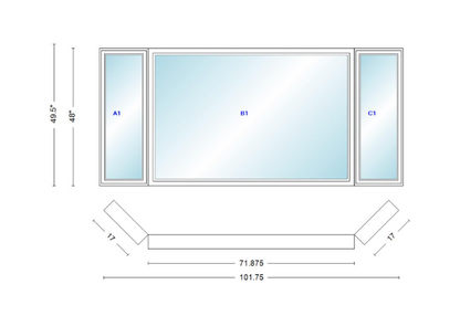 Andersen 400 Series Casement Bay Window Left-Stationary-Right 101 3/4" Wide Picture With Casement Flankers 45 Degree Angle Of Deflection Vinyl Exterior Wood Interior Low-E4 Dual Pane Argon Gas