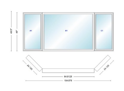 Andersen 400 Series Casement Bay Window Left-Stationary-Right 104 7/8" Wide Picture With Casement Flankers 45 Degree Angle Of Deflection Vinyl Exterior Wood Interior Low-E4 Dual Pane Argon Gas