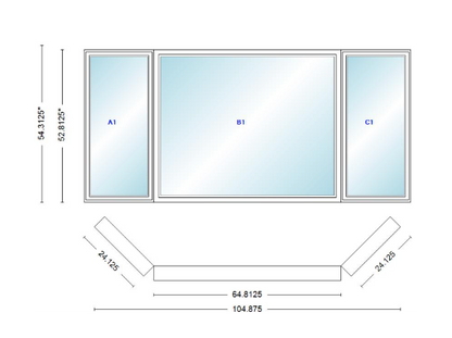 Andersen 400 Series Casement Bay Window Left-Stationary-Right 104 7/8" Wide Picture With Casement Flankers 45 Degree Angle Of Deflection Vinyl Exterior Wood Interior Low-E4 Dual Pane Argon Gas