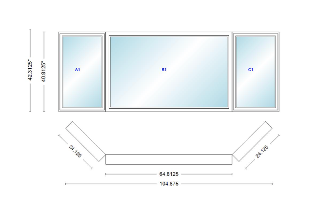 Andersen 400 Series Casement Bay Window Left-Stationary-Right 104 7/8" Wide Picture With Casement Flankers 45 Degree Angle Of Deflection Vinyl Exterior Wood Interior Low-E4 Dual Pane Argon Gas