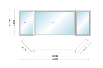 Andersen 400 Series Casement Bay Window Left-Stationary-Right 104 7/8" Wide Picture With Casement Flankers 45 Degree Angle Of Deflection Vinyl Exterior Wood Interior Low-E4 Dual Pane Argon Gas