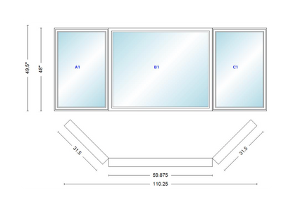 Andersen 400 Series Casement Bay Window Left-Stationary-Right 110 1/4" Wide Picture With Casement Flankers 45 Degree Angle Of Deflection Vinyl Exterior Wood Interior Low-E4 Dual Pane Argon Gas
