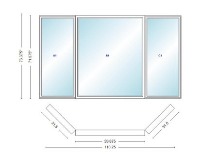 Andersen 400 Series Casement Bay Window Left-Stationary-Right 110 1/4" Wide Picture With Casement Flankers 45 Degree Angle Of Deflection Vinyl Exterior Wood Interior Low-E4 Dual Pane Argon Gas