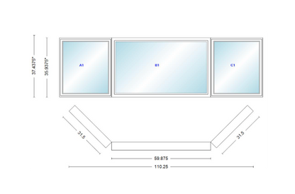 Andersen 400 Series Casement Bay Window Left-Stationary-Right 110 1/4" Wide Picture With Casement Flankers 45 Degree Angle Of Deflection Vinyl Exterior Wood Interior Low-E4 Dual Pane Argon Gas