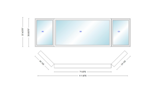 Andersen 400 Series Casement Bay Window Left-Stationary-Right 111 7/8" Wide Picture With Casement Flankers 45 Degree Angle Of Deflection Vinyl Exterior Wood Interior Low-E4 Dual Pane Argon Gas