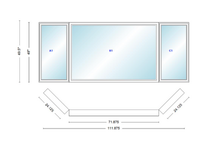 Andersen 400 Series Casement Bay Window Left-Stationary-Right 111 7/8" Wide Picture With Casement Flankers 45 Degree Angle Of Deflection Vinyl Exterior Wood Interior Low-E4 Dual Pane Argon Gas