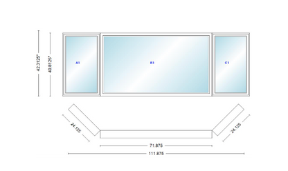 Andersen 400 Series Casement Bay Window Left-Stationary-Right 111 7/8" Wide Picture With Casement Flankers 45 Degree Angle Of Deflection Vinyl Exterior Wood Interior Low-E4 Dual Pane Argon Gas