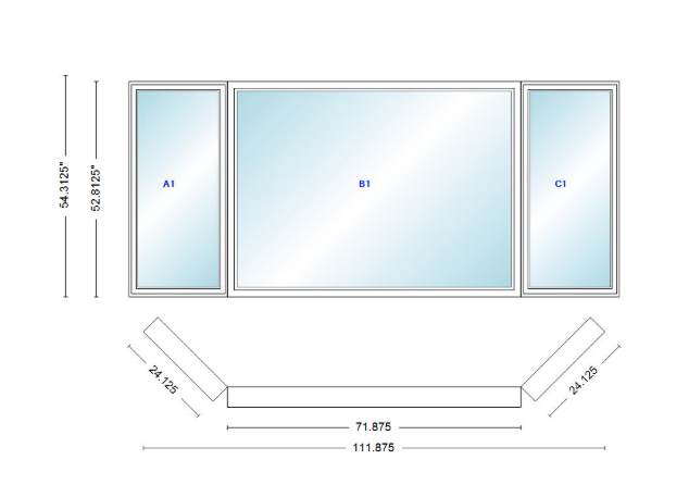 Andersen 400 Series Casement Bay Window Left-Stationary-Right 111 7/8" Wide Picture With Casement Flankers 45 Degree Angle Of Deflection Vinyl Exterior Wood Interior Low-E4 Dual Pane Argon Gas