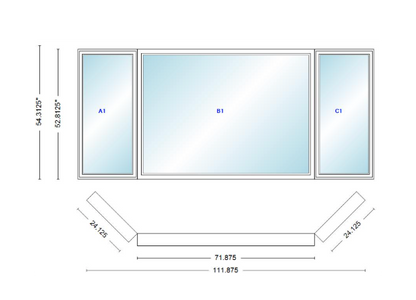 Andersen 400 Series Casement Bay Window Left-Stationary-Right 111 7/8" Wide Picture With Casement Flankers 45 Degree Angle Of Deflection Vinyl Exterior Wood Interior Low-E4 Dual Pane Argon Gas
