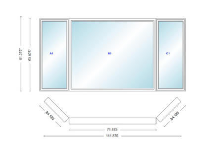Andersen 400 Series Casement Bay Window Left-Stationary-Right 111 7/8" Wide Picture With Casement Flankers 45 Degree Angle Of Deflection Vinyl Exterior Wood Interior Low-E4 Dual Pane Argon Gas