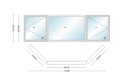 Andersen 400 Series Casement Bay Window Left-Stationary-Right 116 5/8" Wide Picture With Casement Flankers 45 Degree Angle Of Deflection Vinyl Exterior Wood Interior Low-E4 Dual Pane Argon Gas