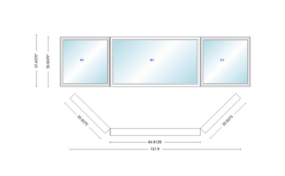 Andersen 400 Series Casement Bay Window Left-Stationary-Right 121 1/2" Wide Picture With Casement Flankers 45 Degree Angle Of Deflection Vinyl Exterior Wood Interior Low-E4 Dual Pane Argon Gas