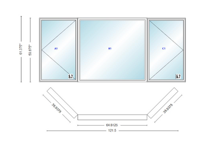 Andersen 400 Series Casement Bay Window Left-Stationary-Right 121 1/2" Wide Picture With Casement Flankers 45 Degree Angle Of Deflection Vinyl Exterior Wood Interior Low-E4 Dual Pane Argon Gas