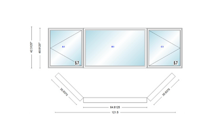 Andersen 400 Series Casement Bay Window Left-Stationary-Right 121 1/2" Wide Picture With Casement Flankers 45 Degree Angle Of Deflection Vinyl Exterior Wood Interior Low-E4 Dual Pane Argon Gas