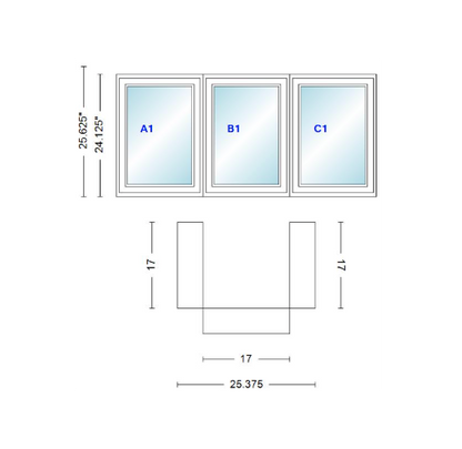 Andersen 400 Series Casement Bay Window Left-Stationary-Right 25 3/8" Wide Casement With Casement Flankers 90 Degree Angle Of Deflection Vinyl Exterior Wood Interior Low-E4 Dual Pane Argon Gas
